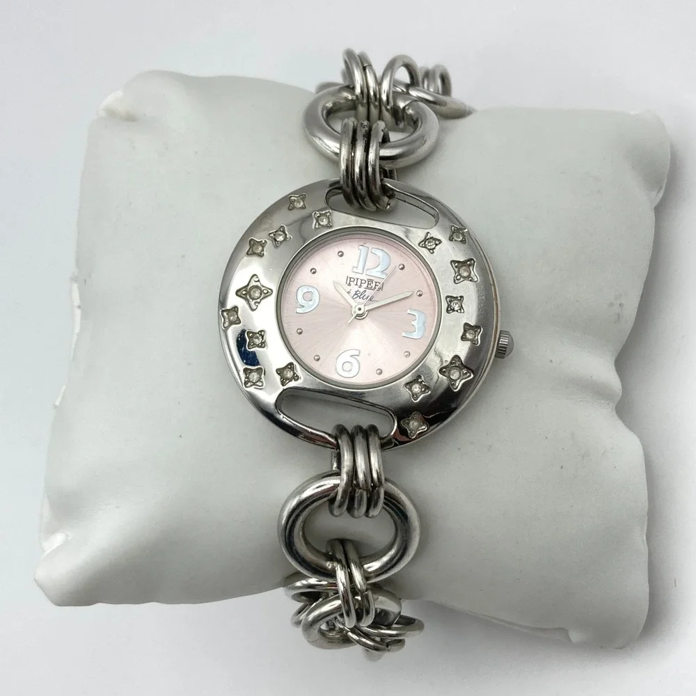 Piper & Blue Women Watch 34mm Silver Tone Stars WR Multi Chain Bling New Battery